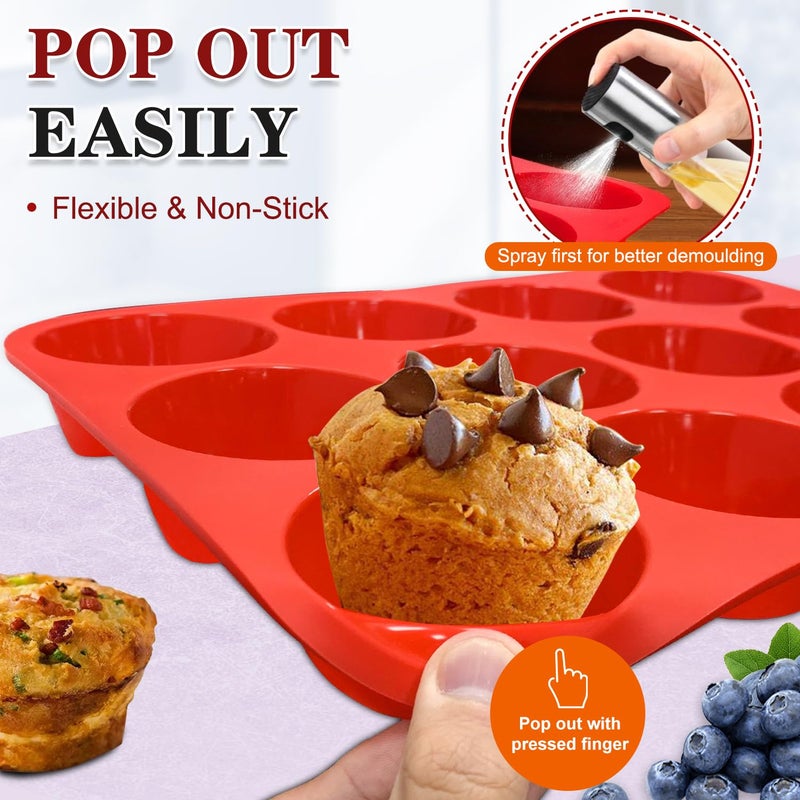 Walfos Silicone Muffin Pan Set - Regular 12 Cups Silicone Muffin Pan and Mini 24 Cups Cupcake Pan - BPA Free and Dishwasher Safe, Great for Making Muffin Cakes, Tart, Bread - Image 3